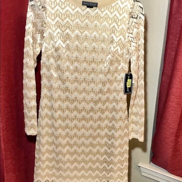 Jessica Howard Crewneck Sheath Gold /white - Picture 2 of 7